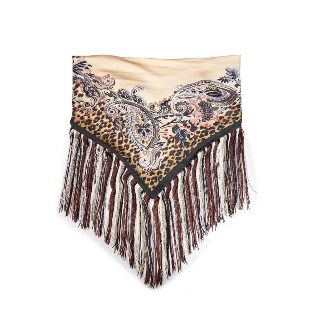 Etro Women Beige Printed Silk Twill Scarf With Fringes